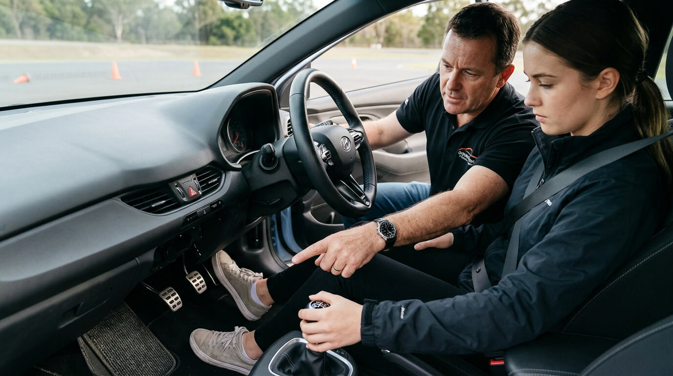 profesor enseñando embrague a alumna